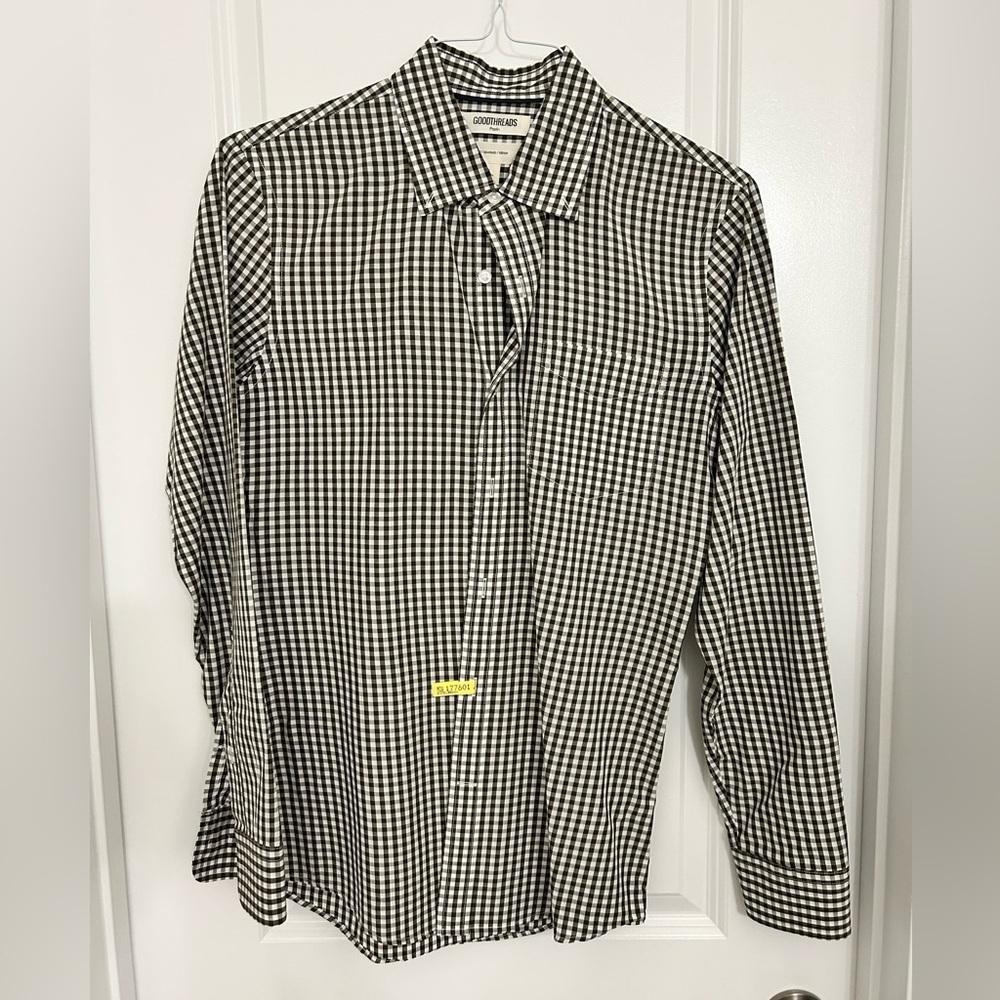Goodthreads Men’s Black and White Gingham Check Long Sleeve Slim Fit Small